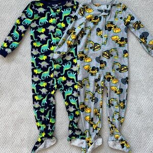 🦖 🚧 Dino & Construction kids footie feetie One Piece Pajamas 4t set bundle lot